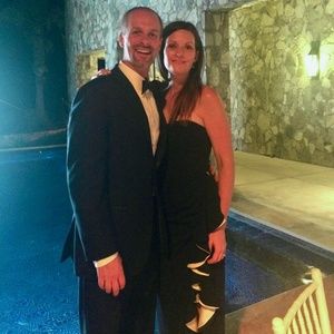 Badgley Mischka Strapless Evening Gown Size 4 Navy with White Accents